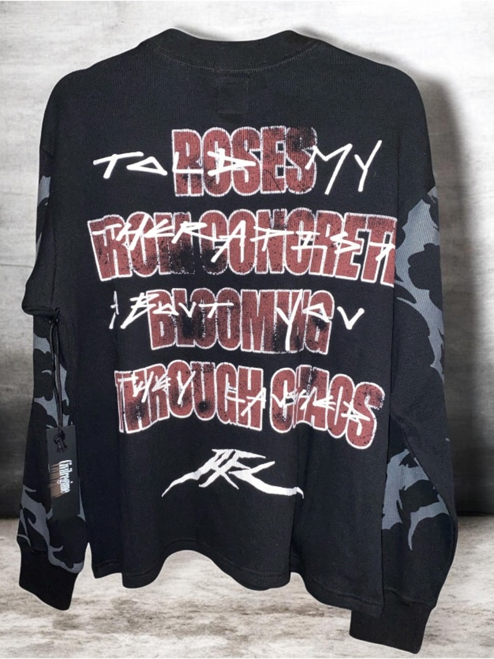 🆕 Civil Regime long sleeve waffle weave thermal T Shirt all over graphic